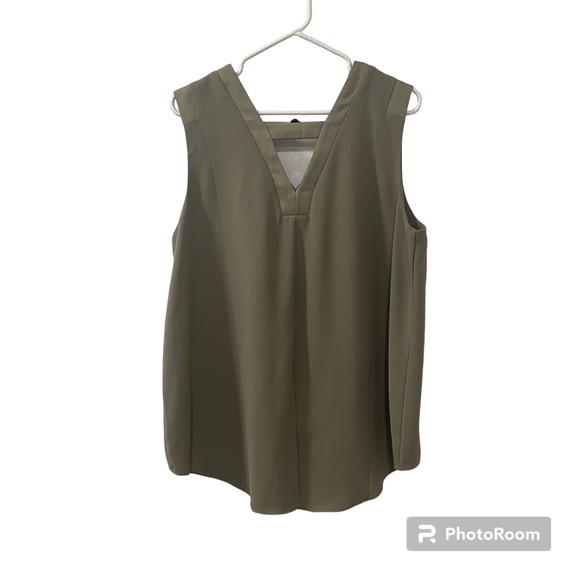 Lisa Rinna Collection Olive Green Polyester V-Neck Split Back SL Blouse Sz Large - Picture 2 of 10